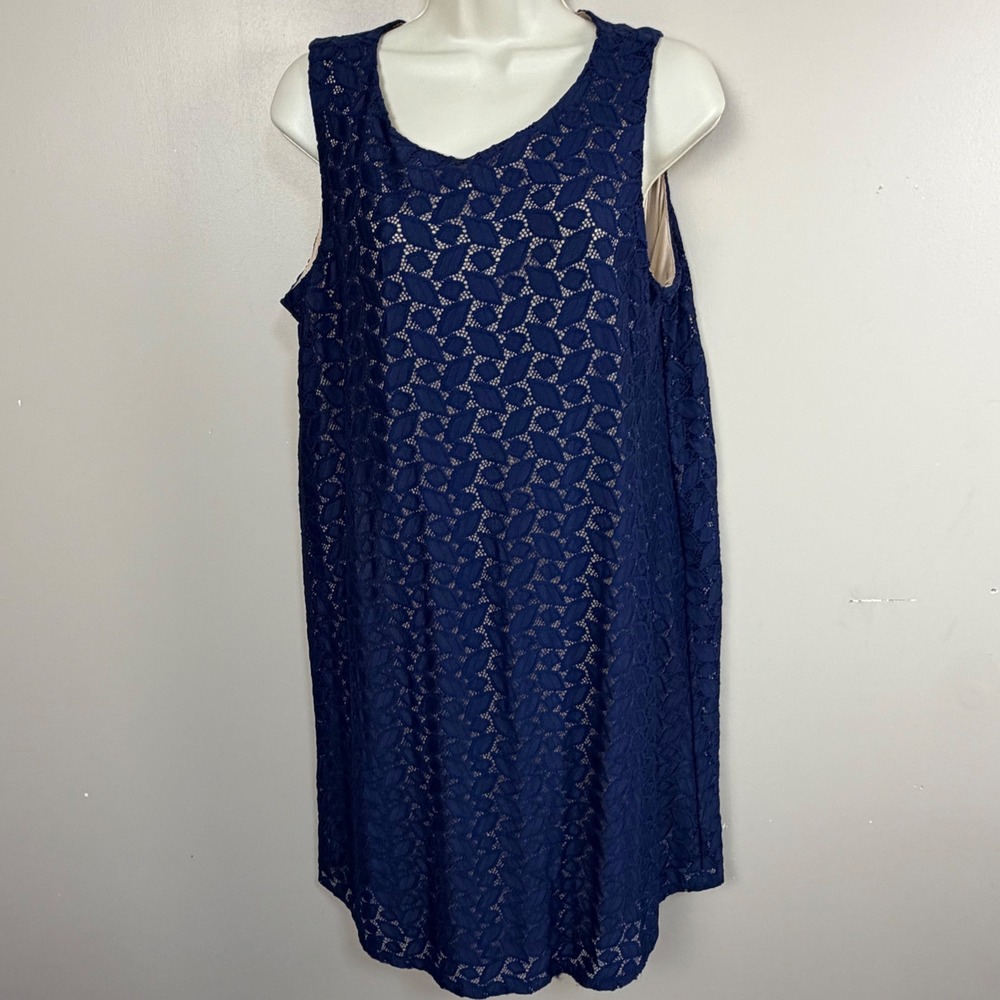 Perceptions Lace Shift Dress Women 14‎ Navy Blue Sleeveless Lined Overlay